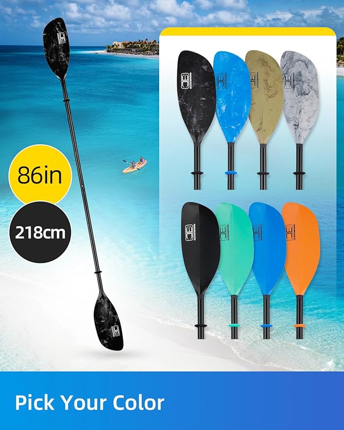 OCEANBROAD カヤックパドル 86インチ/218cm、90.5インチ/230cm アルミ合金シャフト 2ピースフロータブルカヤックオール カヤック、カヌー、ボート用