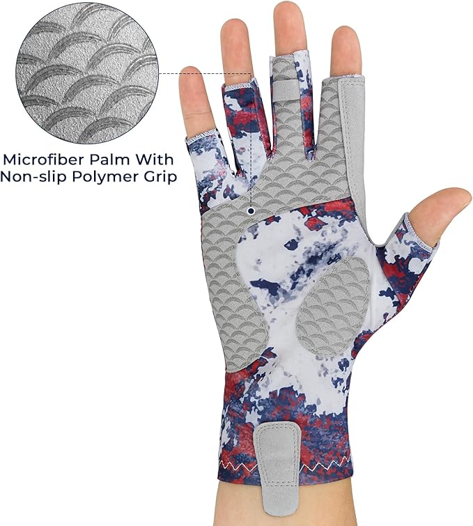 KastKing La Sal Fishing Gloves UPF50+ Sun Gloves UV Protection Fingerless Gloves Men Women for Outdoor, Kayaking, Rowing, Paddling, Canoeing, Hunting