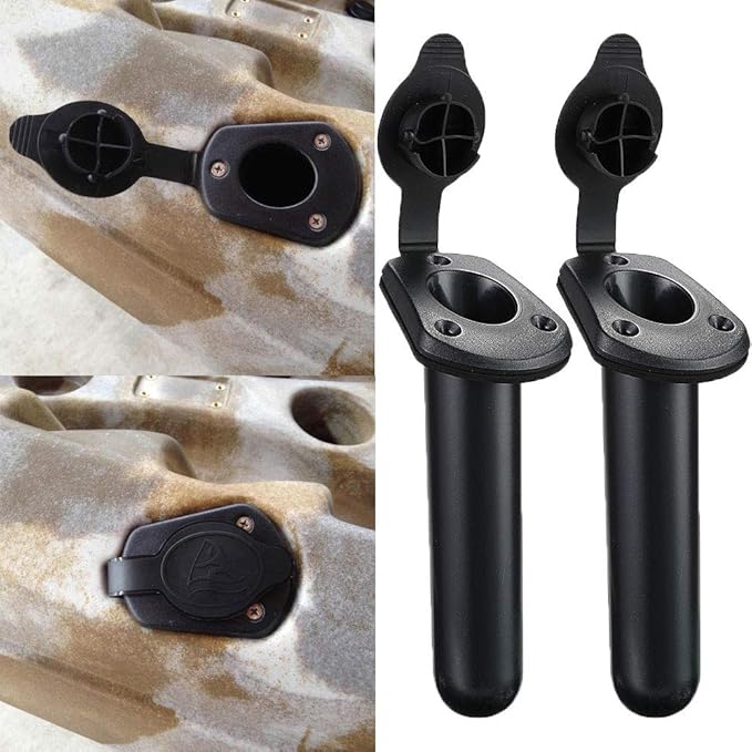 カヤック用デッキ埋め込み式ロッドホルダー（キャップカバー付き）2個セット ボート、カヌー、釣り具アクセサリーツール