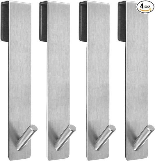 Shower Door Hooks(7.5 Inch),Extended Over Door Hooks for Bathroom Frameless Glass Shower Door,Stainless Steel Towel Hooks,Heavy Duty Rack Hooks for Robe,Towel-4 Pack-Silver