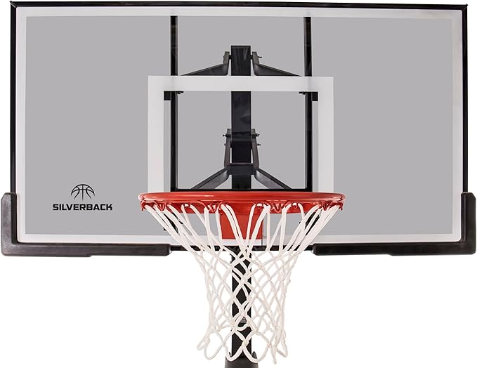Silverback Height Adjustable In-Ground Basketball Hoop with Tempered Glass Backboard, Pro-Style Breakaway Rim & Backboard Pad