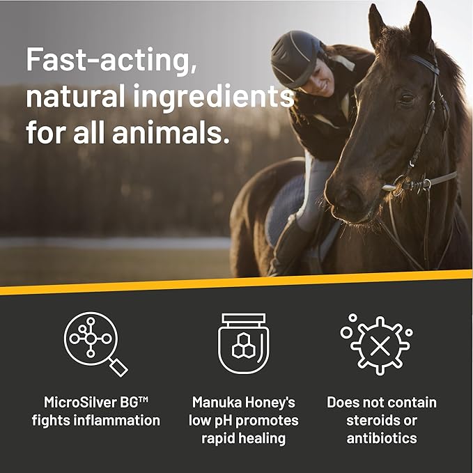 Absorbine Silver Honey Rapid Wound Repair Spray Gel 8oz Bottle, Manuka Honey & MicroSilver BG, Horse & Large Animal Wound Care (Pack of 2)