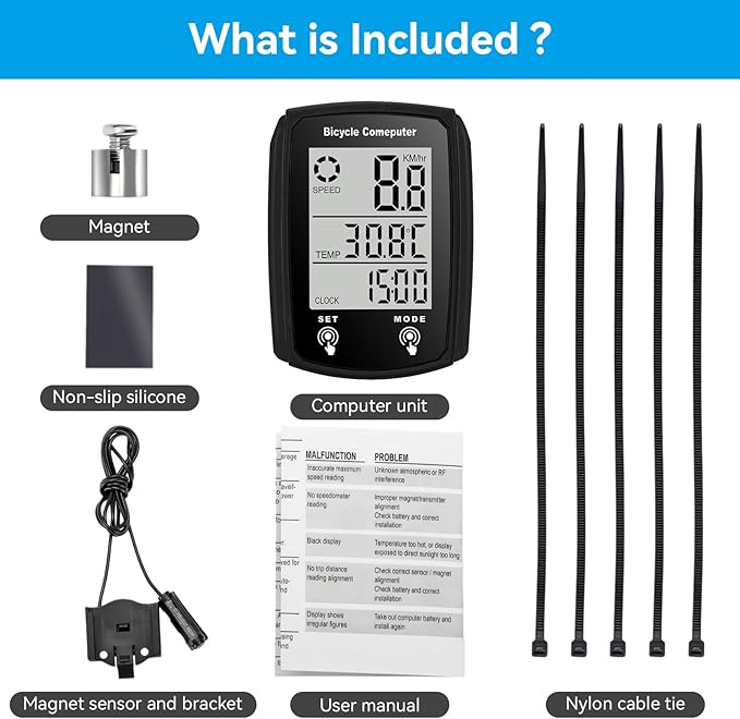 Bike Computer Wired, Bicycle Odometer Wired MPH KM/H Bike Speedometer Waterproof Bike Odometer with Touch Sensor Switch, Big Digital LCD Screen, Automatic Wake-up
