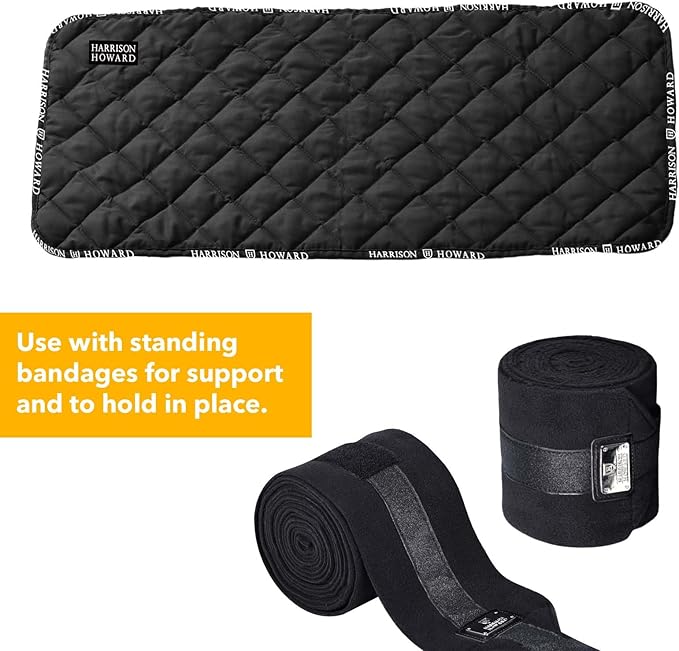 Harrison Howard Medicine-Retaining Shock-Absorbing Pressure Sores Prevention Quilted Leg Wraps for Horse Set of 4-Black M