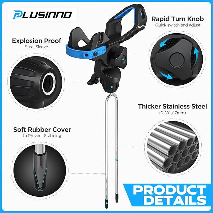 PLUSINNO 1/2/4 Pack Fishing Rod Holder for Ground, Upgraded Rod Holders for Bank Fishing, 360 Degree Adjustable Fishing Rod Holder Equipment, Fishing Gear, Fishing Gifts for Men.