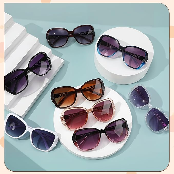 DragonflyDreams 4 Pcs Women Large Sunglasses, UV 400 Glasses Oversized Classic Trend Ladies Sunglasses Sparkling Large Frame