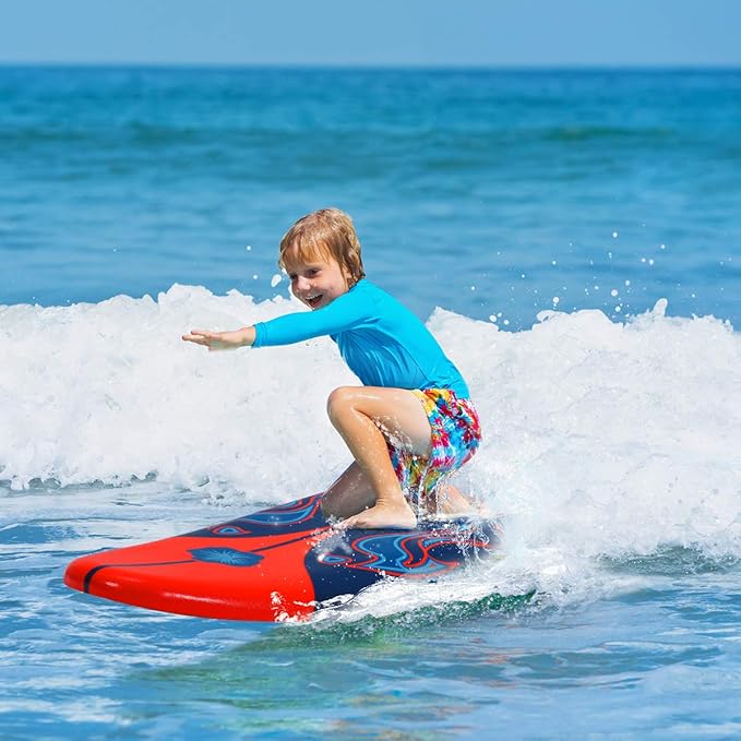 KOTEK 6' Surfboard, Surfing Board with 3 Removable Fins, Safety Leash, EPS Core & EPE Deck, Lightweight Surf Board for Teenagers, Adults, Beginners