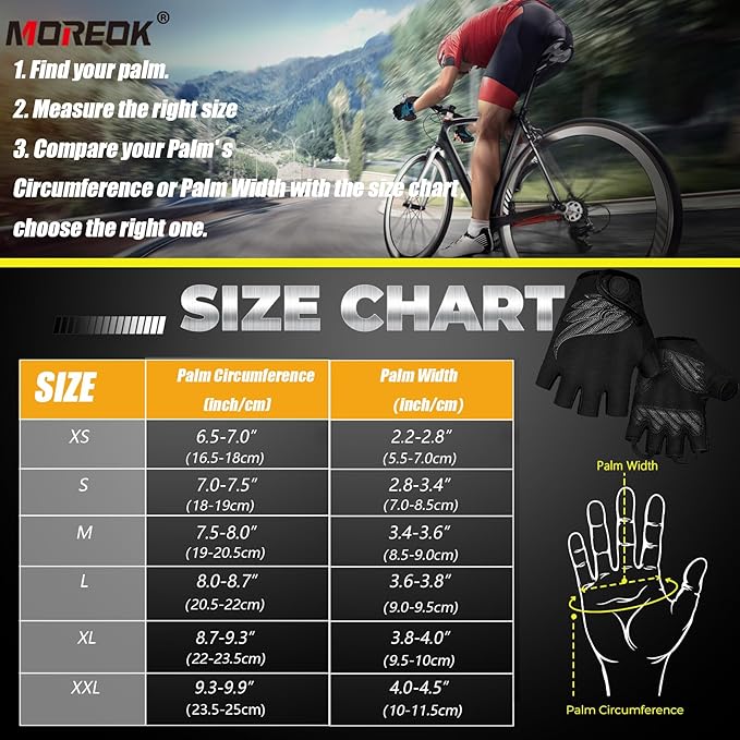 MOREOK Cycling Gloves Bike Gloves for Men/Women-[5MM Gel Pad] Half Finger Bicycle Biking Gloves for Cycling/Weight Lifting/Gym/Motorcycle/Rowing/Outdoor Sports