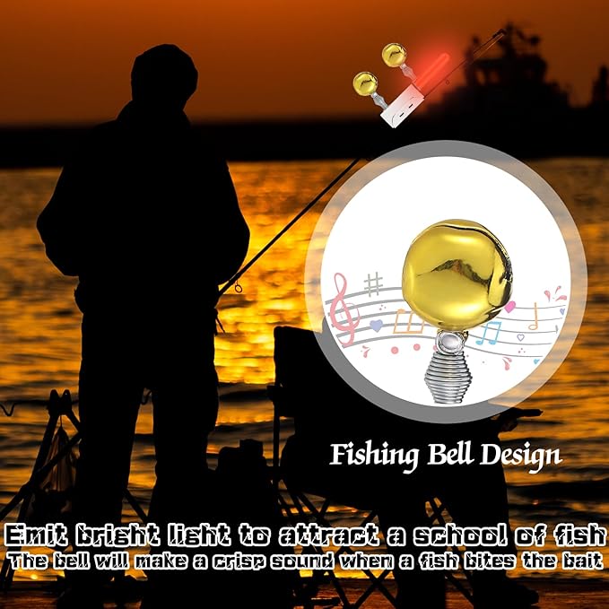6 Pcs Fishing Glow Sticks LED Fishing Pole Light Night Fish Alert Glow Stick with 8 Pcs Rechargeable CR425 Battery and Battery Charger