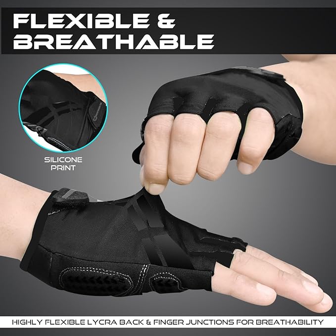 WESTWOOD FOX Cycling Gloves for Men Women,Half Finger Unisex Gel Padded Anti-Slip Mountain Bike Gloves, Breathable Shock Absorption Grip Palm Bicycle Summer Riding MTB Bike Gloves