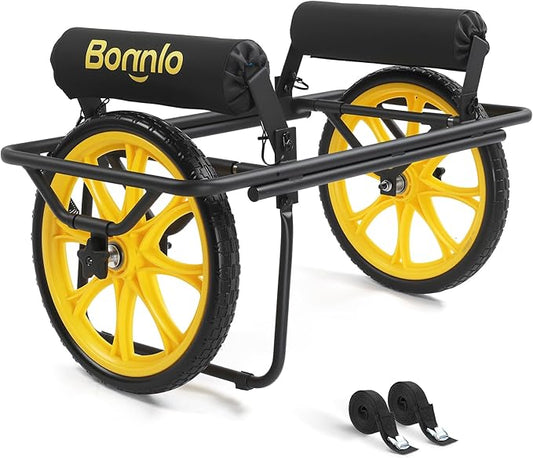 Bonnlo Durable Canoe Cart, All-Terrain Trolley Carrier with 15" Large Kayak Wheels, 330lbs Kayak Cart Dolly with Kickstand, Adjustable 4 Postions (8.66"-19.69") to Fit Kayaks, Canoes, and Small Boats