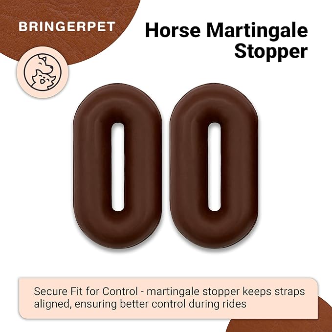 Horse Martingale Stopper, Rubber Rein Stopper for Horse Running and Standing Martingales (1 Pair, Brown)