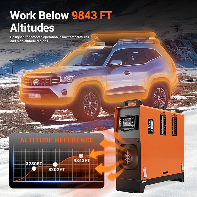 8KW Diesel Heater, 12V Portable Parking Heater, All in One Diesel Air Heaters with Remote Control and LCD Screen， Fast Heating with 1.3Gal Fuel Tank, for Campers RV Truck Boat Bus Car