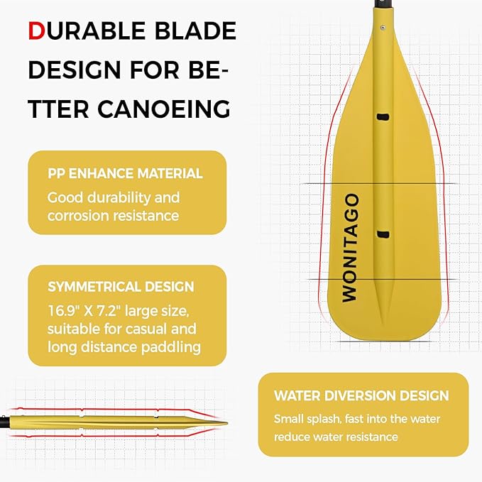 Canoe Paddle with Aluminum Shaft and PP Blade, Adjustable Paddle for Canoeing, Boating and Rafting, 4-5 Ft (122-152 cm)