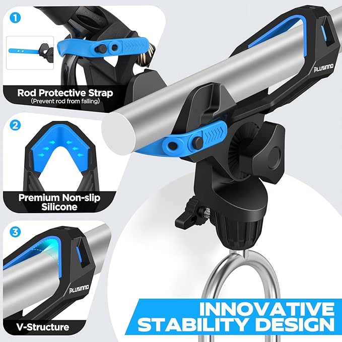 PLUSINNO 1/2/4 Pack Fishing Rod Holder for Ground, Upgraded Rod Holders for Bank Fishing, 360 Degree Adjustable Fishing Rod Holder Equipment, Fishing Gear, Fishing Gifts for Men.