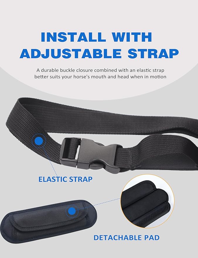 Harrison Howard Horse Muzzle Feed Bag Nylon Mesh Grain Feed Bag with Padded Neck Strap Adjustable Belt Blue Medium