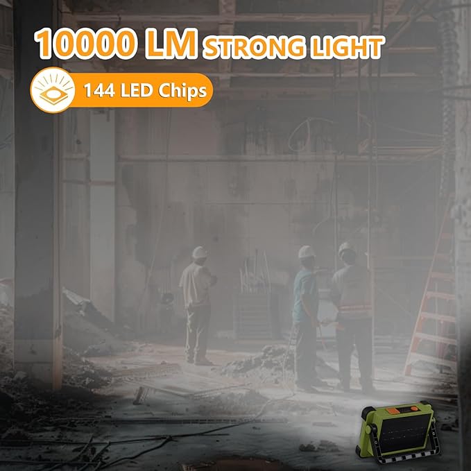 120Wソーラー充電式作業灯、144LEDポータブル投光器スタンド付き、IP66防水4モードLED作業場照明懐中電灯、整備、キャンプ、釣り、自動車修理用（グリーン1個）