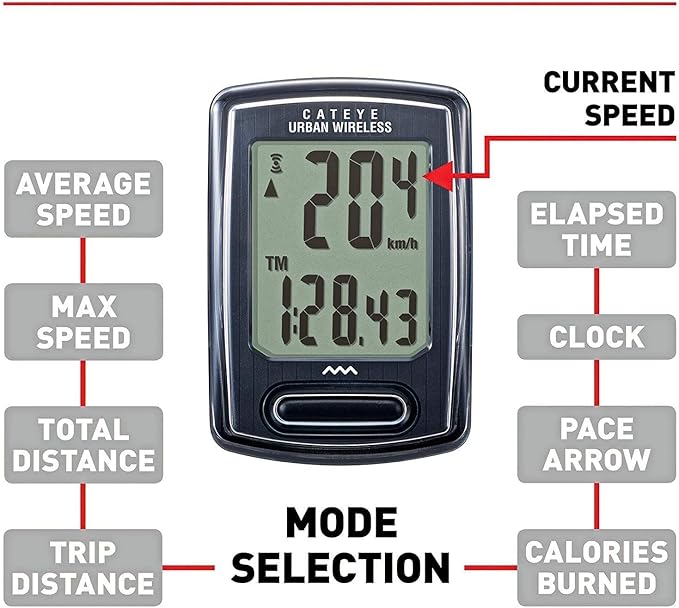 CATEYE Urban Wireless Bike Computer – Analog Speedometer & Odometer with Calorie Tracking, FlexTight™ Mount, Auto Start/Stop, Programmable Odometer & Easy Setup for All Bikes (OF-100)