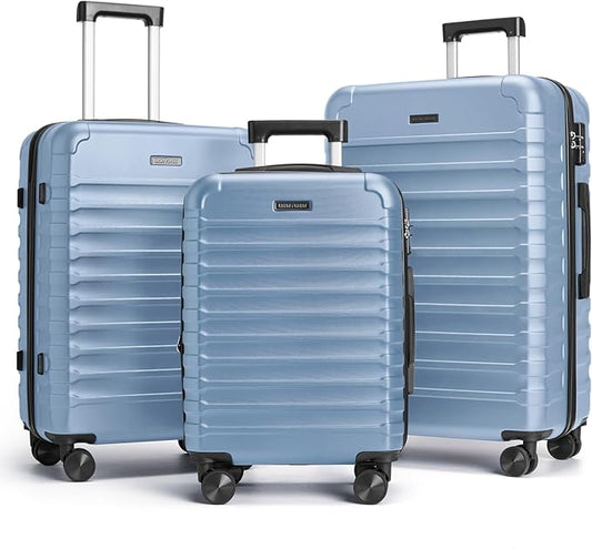 LIGHT FLIGHT Luggage Sets, 3 Piece Durable Suitcase Set with Spinner Wheels, 3 Pcs Hard Shell Lightweight Luggage with TSA Lock, Large Checked Travel Suitcases, 20/24/28 Inch,Light Blue