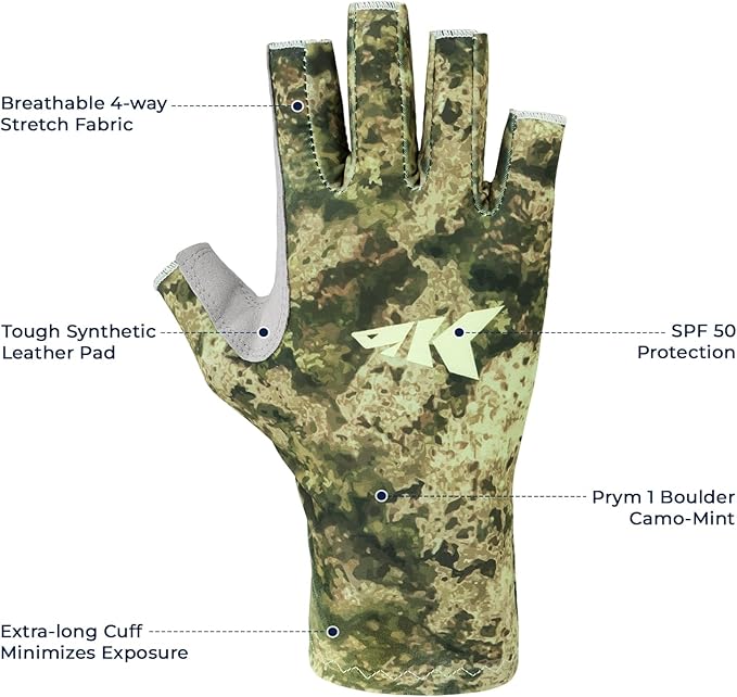 KastKing La Sal Fishing Gloves UPF50+ Sun Gloves UV Protection Fingerless Gloves Men Women for Outdoor, Kayaking, Rowing, Paddling, Canoeing, Hunting