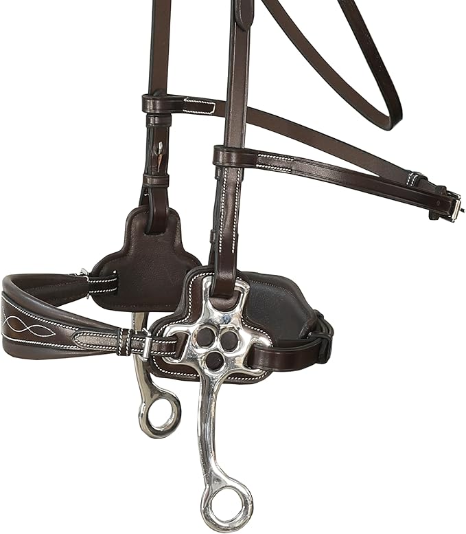 Exion Nova Hackamore Bridle – Anatomical Bitless Horse Bridle with Rubber Reins – Padded Anti-Pressure Crownpiece – Vegetable-Tanned Leather Bitless Bridle for Jumping & Training