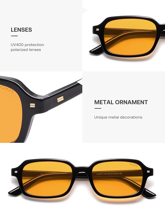 SOJOS Trendy Rectangle Polarized Sunglasses Womens Mens, Small Retro Fashion Thin Slim Square Sunnies SJ2610