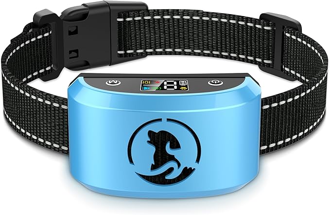 Dog Bark Collar for Large Medium Dogs, Anti Barking Device for Dogs 15-120lbs, Dog Training Collar with Vibration Beep Adjustable Sensitivity, Rechargeable Humane Stop Barking Collars, Blue