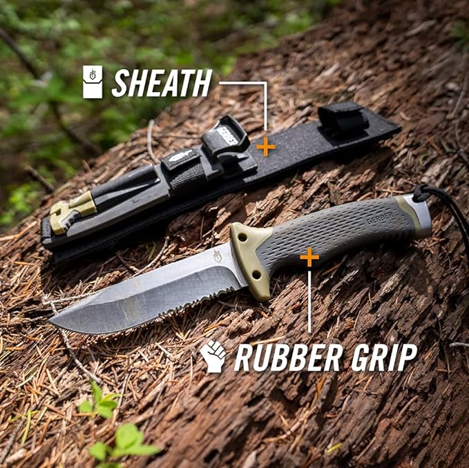 Gerber Gear アルティメット サバイバルナイフ、コンボエッジ固定刃ナイフ、ファイヤースターターエッジとフェロッド、ホイッスル、シャープナー内蔵シース付き - ブッシュクラフト、ハンティング、キャンプツール