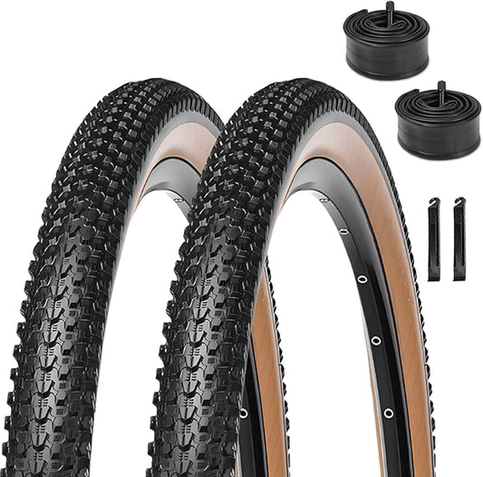 Bike Tires Set:2 Pack 26x2.10, 27.5X 1.95/2.1, 29x2.1/2.25 inch 60 TPI Replacement Bicycle Tires and Inner Tubes with Tire Levers Compatible with Mountain/Off Road Bike