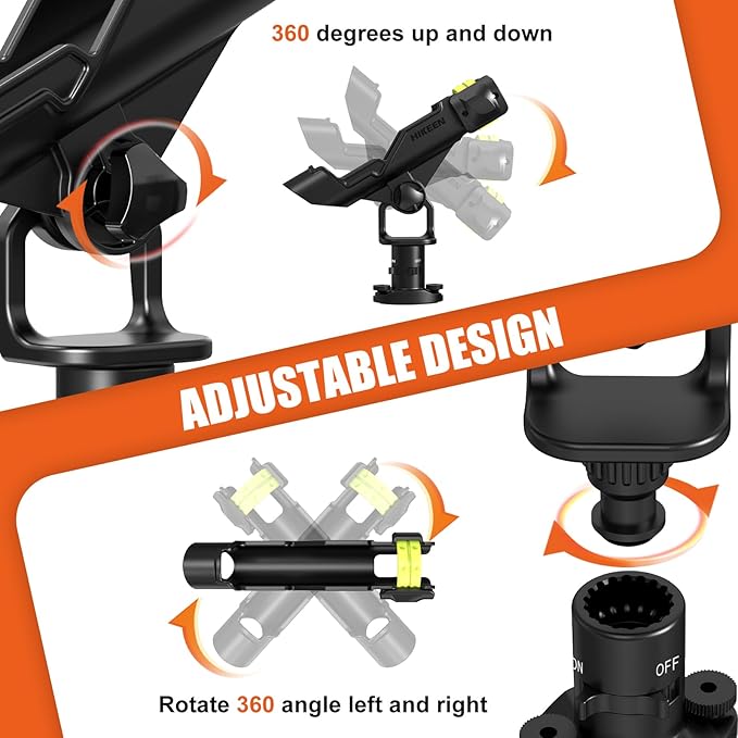 Kayak Fishing Rod Holder, Fishing Boat Rod Holder for Track Mount / Deck Mount, Fishing Rod Holders for Boat, 360 Degree Adjustable Fishing Pole Holders