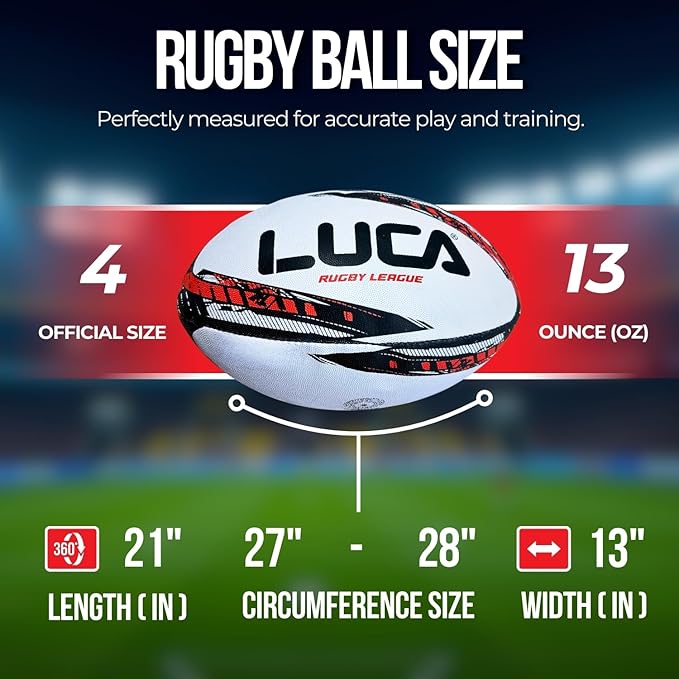 LUCA League Rugby Ball Size 4 & 5 | Hand Stitched, 3-Ply Durable Construction | Super Grip Texture | Training & Match Play Rugby Ball