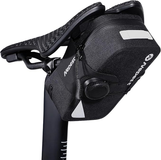Nepest Bike Saddle Bag 0.6L Lightweight Bike Under Seat Bag Waterproof Ripstop Bicycle Storage Bag for Road, Mountain Bike Cycling Accessories, Black