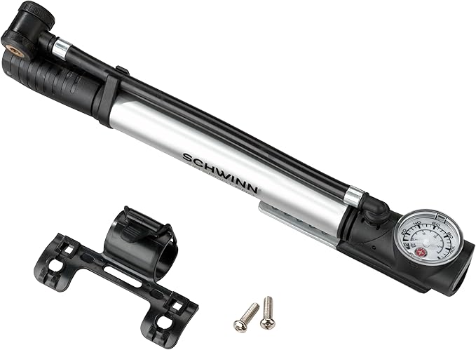 Schwinn Air Sport Mini Bike Pump, Foot to Floor or Hand Pump Option, Fits Schrader and Presta Valve Types, Easy-to-Carry Portable and Convenient Design, Bicycle Essentials for Easy Road Riding