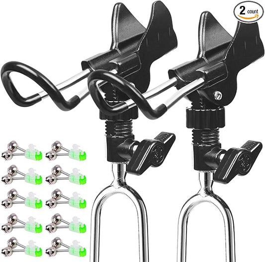 Aluminum Bank Fishing Rod Holder with 10 Fishing Bells - Heavy Duty Ground Spike Fish Pole Stand Rack for Shore, Surf, Beach Fishing - Great for Men