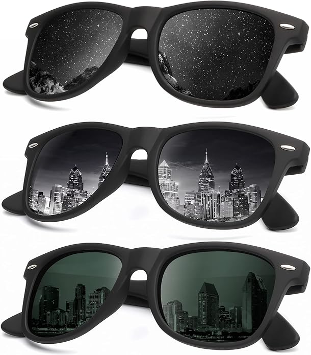 KALIYADI Polarized Sunglasses for Men and Women Matte Finish Sun glasses Color Mirror Lens UV Blocking (3 Pack)
