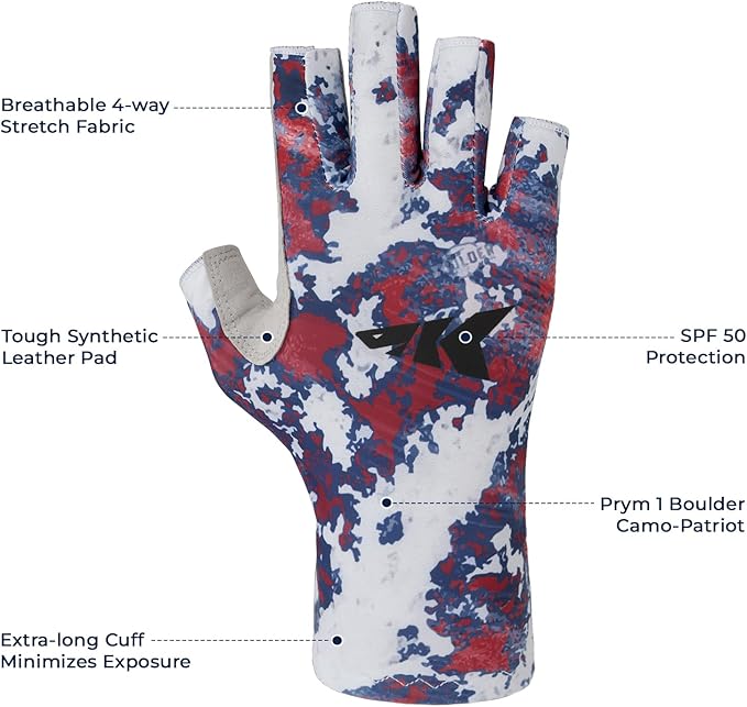 KastKing La Sal Fishing Gloves UPF50+ Sun Gloves UV Protection Fingerless Gloves Men Women for Outdoor, Kayaking, Rowing, Paddling, Canoeing, Hunting