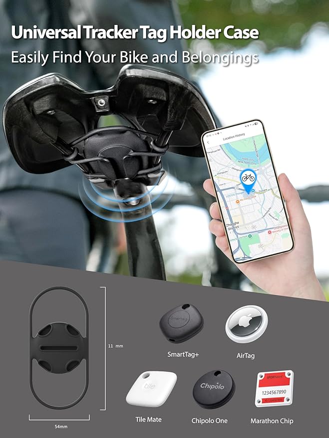 Bone Universal Bike Tag Strap, Versatile Tracker Holder for AirTag, Samsung SmartTag+, Chipolo and Tile Mate, Ultralight & Scratch-Free Silicone Tracker Mount for Bikes, Scooters, Shoes, Pets & Kids