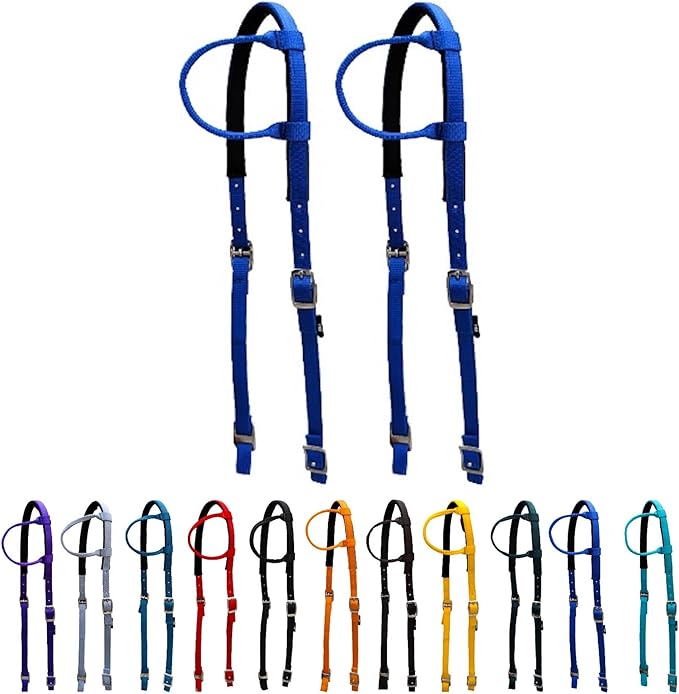 Majestic Ally Nylon Padded Sliding Single Ear Headstall for Horses- Set of 2 - Multiple Colors