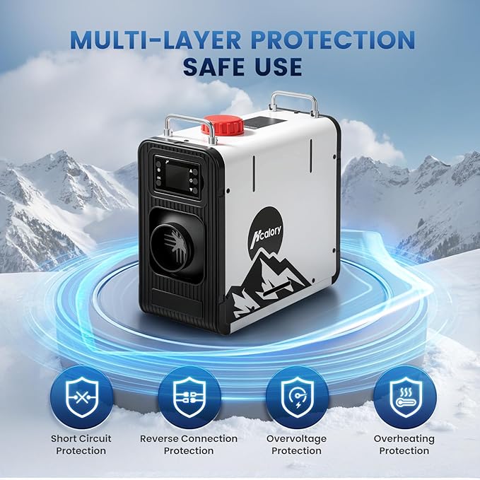 8KW Diesel Air Heater 12V, Portable Diesel Heater with App Control, 10-Temperature Settings, 28% Boost in Burning Efficiency, Auto Start-Stop, and 120V AC 24V DC, for Car, RV, Campers, 2025 Upgraded