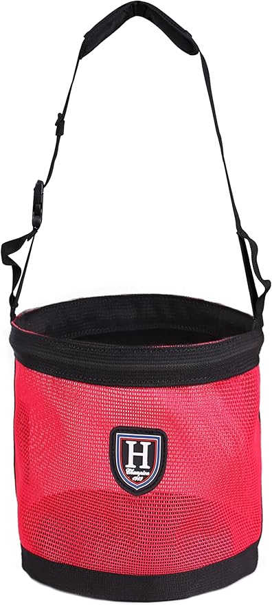 Harrison Howard Horse Muzzle Feed Bag Nylon Mesh Grain Feed Bag with Padded Neck Strap Adjustable Belt Pink Small
