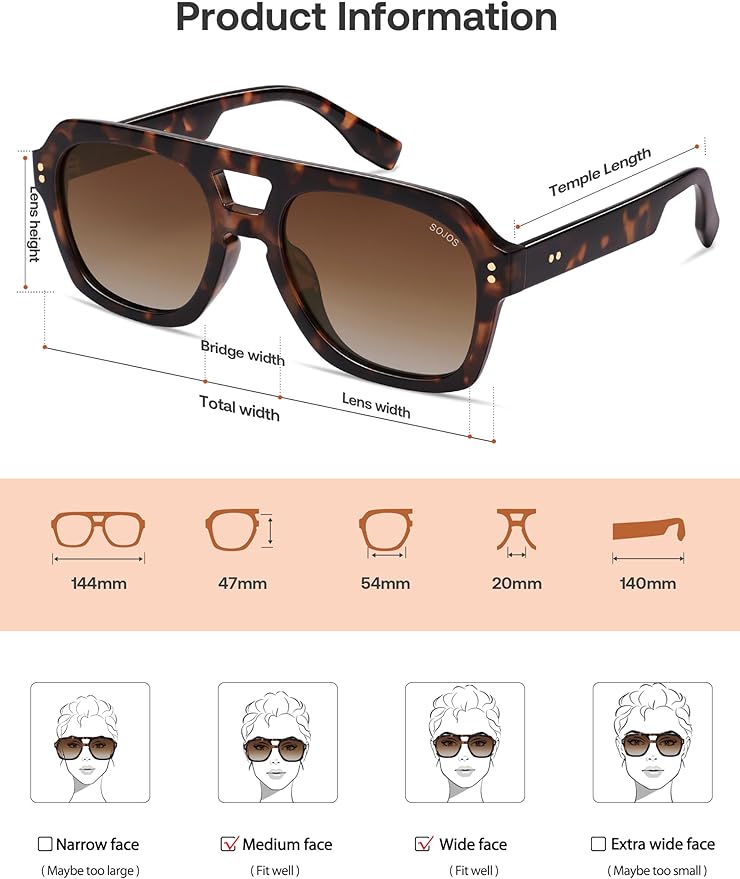 SOJOS Retro Thick Polarized Aviator Sunglasses for Women Men, Large Trendy Bold Square Pilot Shades SJ2385