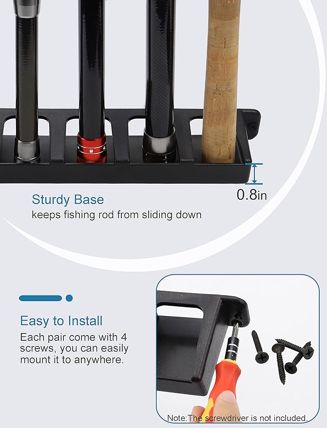 Horizontal Fishing Rod Rack Holders Wall-mounted Fish Pole Holder for Garage & Boat 6-Rod Storage Racks -1 Pair Rod Holder Rod Holder (1 Pair Vertical Red)