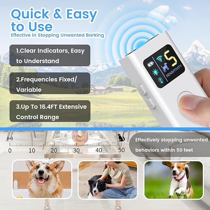 Dog Bark Deterrent Devices,Multi-Functional Anti Barking Device for Dogs Up to 30 Ft Effective Control Range,3 Modes & LED Light Dog Barking Silencer for All Small & Medium Dogs