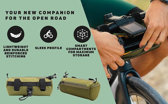 Lumiere & Co. Bike Handlebar Bag - Durable, Multiple Size and Color Options - Dual Elastic Straps, Clips & Hook-and-Loop for Customizable Fit (Green, Medium)