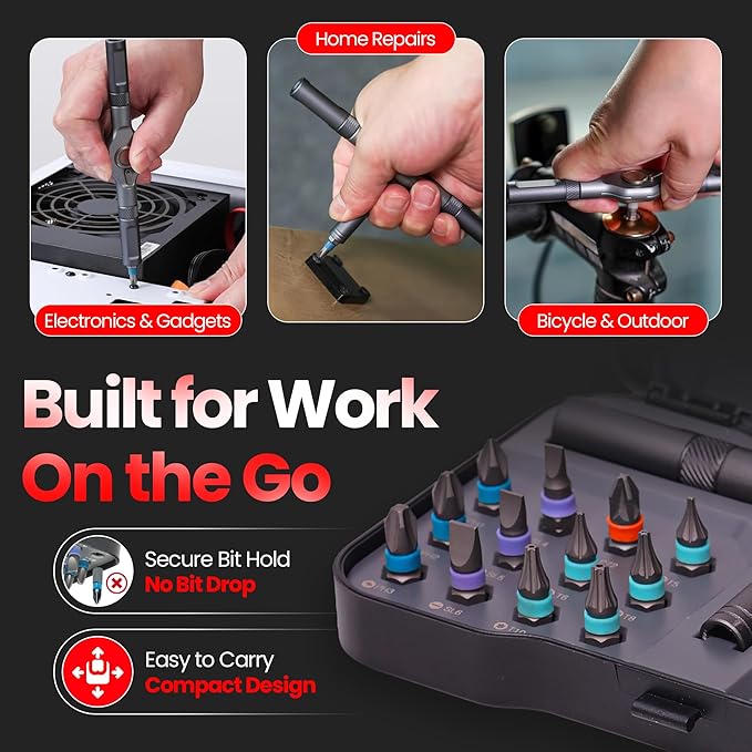 24 in 1 Magnetic Ratchet Screwdriver Set, Magnetic Screwdriver Set with Multi-Bit Ratcheting Handle & Bit Magnetizer, Compact Repair Tool Kit with Storage Case for Furniture, Computer, Bicycle and DIY