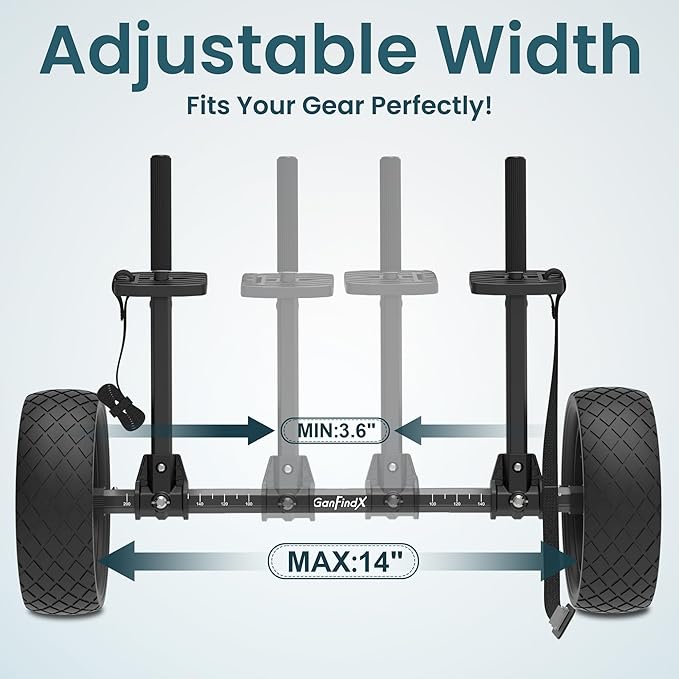 GanFindX Heavy Duty Kayak Cart Adjustable Foldable Trolley with Solid Durable Wheels Portable Canoe Transport Dolly with Secure Tie Down Straps for Easy Outdoor Travel