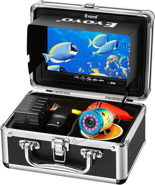 Eyoyo水中釣りカメラ 防水 1000TVLビデオ魚群探知機 7インチ液晶モニター 氷上・湖・ボート釣り用12個の赤外線ライト (50mケーブル)