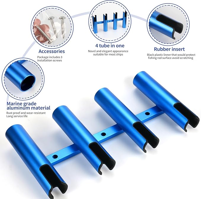 Marinebaby Aluminum Fishing Boat Rod Holder,3/4 Link Tube Aluminum Rod Rack, Suit Boats & Yacht ,Silver