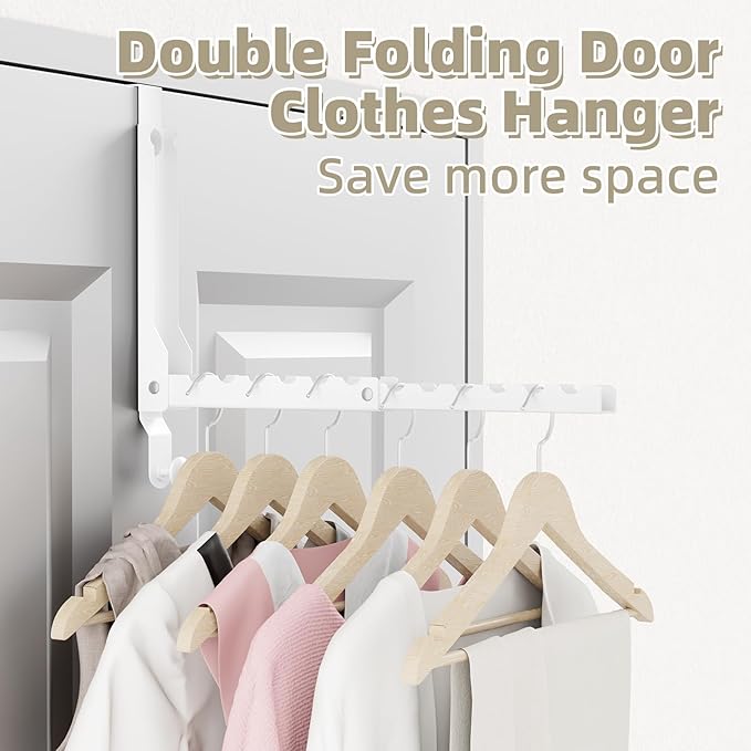 BAKON Over The Door Hangers, Over Door Hooks for Hanging, Small Space Dual Folding Portable Over Door Clothes Hanger for Clothes, Hats, Bags and Towels. (1, White(Update))