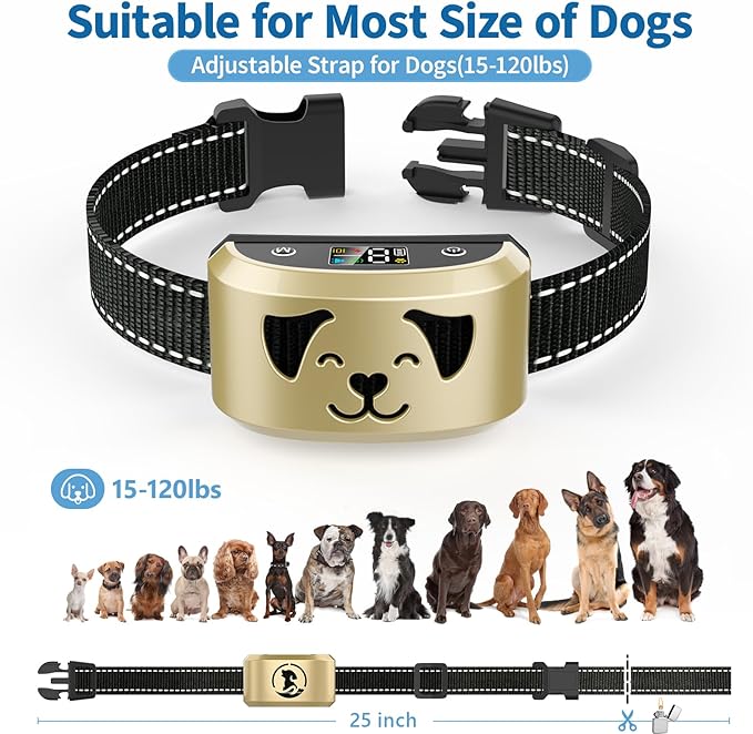 Anti Barking Collar for Large Medium Dogs 15-120 lbs, No-Bark Dog Collars Vibration Stop Barking Deterrent Beep Device, Adjustable Sensitivity Rechargeable Small Dog Training Collar, Tiffany